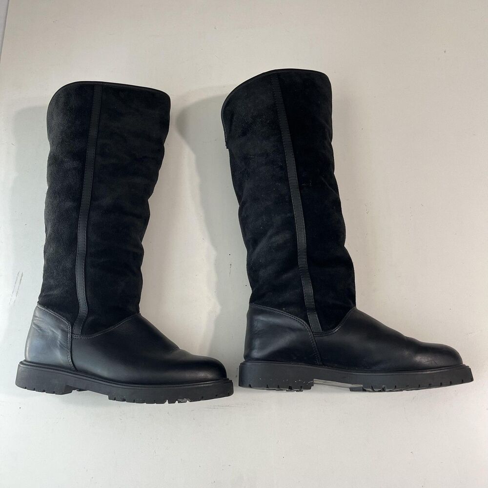 La Canadienne Boots Womens Size 8.5 Black Leather Shearling Lined Pull On Winter